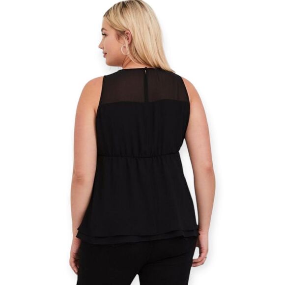 Torrid Black Chiffon Embellished Double Layer Peplum Tank Blouse 1x - Picture 7 of 11